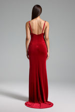 Lade Bild in die Galerieansicht, Elay Halter Bow Velvet Maxi Dress