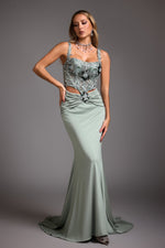 Load image into Gallery viewer, Valery Diamond Fishtail Maxi Dress