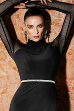 Charger l'image dans la visionneuse de la Galerie, Gini High Neck Long Sleeves Diamond High Slit Maxi Dress