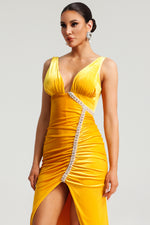 Load image into Gallery viewer, Hakula Diamante Slit Midi Dress