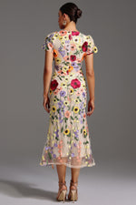 Load image into Gallery viewer, Naya Short Sleeve Round Neck Flrs Fishtail Maxi Dress