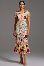 Load image into Gallery viewer, Naya Short Sleeve Round Neck Flrs Fishtail Maxi Dress