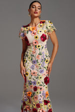 Load image into Gallery viewer, Naya Short Sleeve Round Neck Flrs Fishtail Maxi Dress