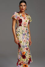 Load image into Gallery viewer, Naya Short Sleeve Round Neck Flrs Fishtail Maxi Dress