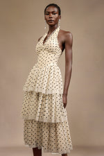 Load image into Gallery viewer, Julieta Sleeveless Dot Printed Layered Folds Midi Dress