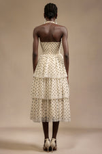 Load image into Gallery viewer, Julieta Sleeveless Dot Printed Layered Folds Midi Dress