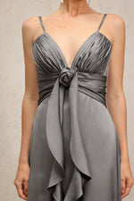 Load image into Gallery viewer, Yvonne Sleeveless V-Neck Flowers Flounce Gray Maxi Dress