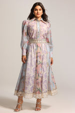 Lade Bild in die Galerieansicht, Ruby Long Sleeve Floral Printed Lace Top And Skirt Two-Piece Set
