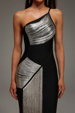 Load image into Gallery viewer, Roanna One Shoulder Sleeveless Tassels Bandage Maxi Dress