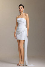 Load image into Gallery viewer, Vali Strapless pleated ribbon mini skirt