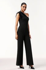 Load image into Gallery viewer, Ueza One Shoulder Sleeveless Feather Maxi Jumpsuit