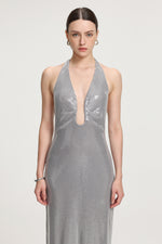 Load image into Gallery viewer, Sequined Halter V-neck Maxi Dress