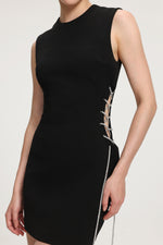 Load image into Gallery viewer, Rhinestone-Lace-Up Crepe Mini Dress