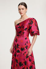 Load image into Gallery viewer, Floral-Printed One-Shoulder Satin Maxi Dress