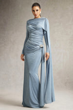 Charger l'image dans la visionneuse de la Galerie, Robe longue Tihila froncée à manches longues bleu