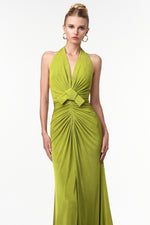Lade Bild in die Galerieansicht, Jalila Sexy Contour V Neck Ruched Knot Slit Knit Maxi Dress