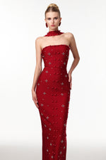 Load image into Gallery viewer, Nesya Sleeveless Pearl Wine Bandage Maxi Dress