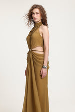 Charger l'image dans la visionneuse de la Galerie, High-Neck Braided Cut-Out Draped Chiffon Maxi Dress