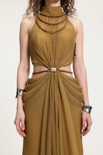 Charger l'image dans la visionneuse de la Galerie, High-Neck Braided Cut-Out Draped Chiffon Maxi Dress