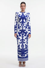 Lade Bild in die Galerieansicht, Round Neck Long Sleeve Jacquard Bandage Maxi Dress