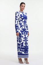 Lade Bild in die Galerieansicht, Round Neck Long Sleeve Jacquard Bandage Maxi Dress