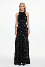 Lade Bild in die Galerieansicht, Glamorous Contour Sleeveless Feather Sequin High Slit Velvet Maxi Dress