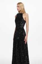 Lade Bild in die Galerieansicht, Glamorous Contour Sleeveless Feather Sequin High Slit Velvet Maxi Dress