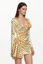 Load image into Gallery viewer, Ridia Romantic Tailored Long Sleeve Pleated Polka Dot Floral Mini Dress
