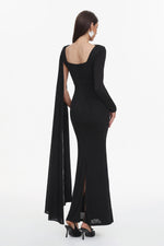 Load image into Gallery viewer, Louxia Elegant Contour One Sleeve Asymmetric Cape Maxi Dress