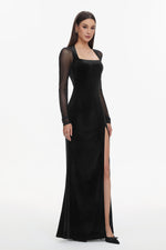 Charger l'image dans la visionneuse de la Galerie, Rae Elegant Contour Long Sleeve High Slit Velvet Maxi Dress