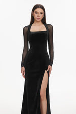Lade Bild in die Galerieansicht, Rae Elegant Contour Long Sleeve High Slit Velvet Maxi Dress