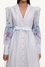 Load image into Gallery viewer, Rina Resort Flowy Long Sleeve Floral Print Ruffle Woven Maxi Dress