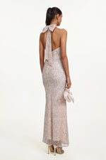 Load image into Gallery viewer, Saslim Chic Contour Halter Cut Out Sequin Maxi Dress