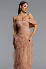 Load image into Gallery viewer, Revie Elegant Flowy Off Shoulder Ruffle Tulle Maxi Dress