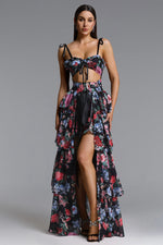 Load image into Gallery viewer, Pale Chic Flowy Halter Cut Out Floral Print Ruffle Maxi Dress