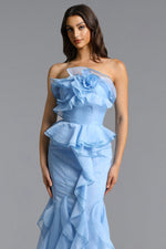 Load image into Gallery viewer, Deirdre Romantic Flowy Strapless Asymmetric Ruffle Floral Maxi Dress
