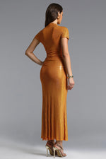 Load image into Gallery viewer, Pora Chic Contour Asymmetric Ruched Crystal Knit Maxi Dress