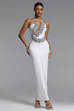 Load image into Gallery viewer, Veronic Glamorous Contour Halter Cut Out Rhinestone Floral Bandage Maxi Dress