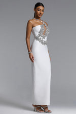 Load image into Gallery viewer, Veronic Glamorous Contour Halter Cut Out Rhinestone Floral Bandage Maxi Dress