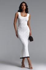 Load image into Gallery viewer, Etta Elegant Contour Sleeveless Knit White Maxi Dress