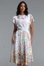 Load image into Gallery viewer, Leanna Resort Flowy Short Sleeve Floral Print Lace Midi Dress