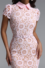 Load image into Gallery viewer, Felix Elegant Cinched Short Sleeve Floral Lace Maxi Dress