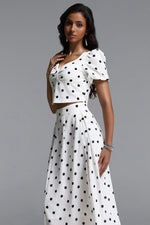 Load image into Gallery viewer, Islay Resort Flowy Puff Sleeve Polka Dot Ruched Woven Top and Skirt Two Piece Set