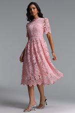 Load image into Gallery viewer, Valema Resort Flowy Short Sleeve Floral Lace Midi Dress