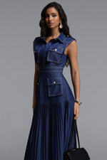 Lade Bild in die Galerieansicht, Jouy Elegant Tailored Sleeveless Pleated Maxi Dress