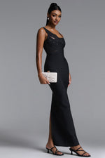 Load image into Gallery viewer, Vla Classic Contour Asymmetric Stripe Bandage Maxi Dress