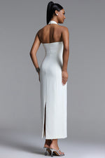 Load image into Gallery viewer, Fredrika Elegant Tailored Halter Buttoned Woven Maxi Dress