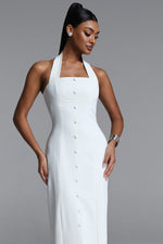 Load image into Gallery viewer, Fredrika Elegant Tailored Halter Buttoned Woven Maxi Dress