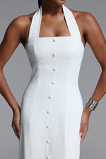 Load image into Gallery viewer, Fredrika Elegant Tailored Halter Buttoned Woven Maxi Dress