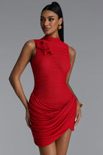 Load image into Gallery viewer, Zurri Romantic Contour Sleeveless Ruched Floral Mesh Mini Dress